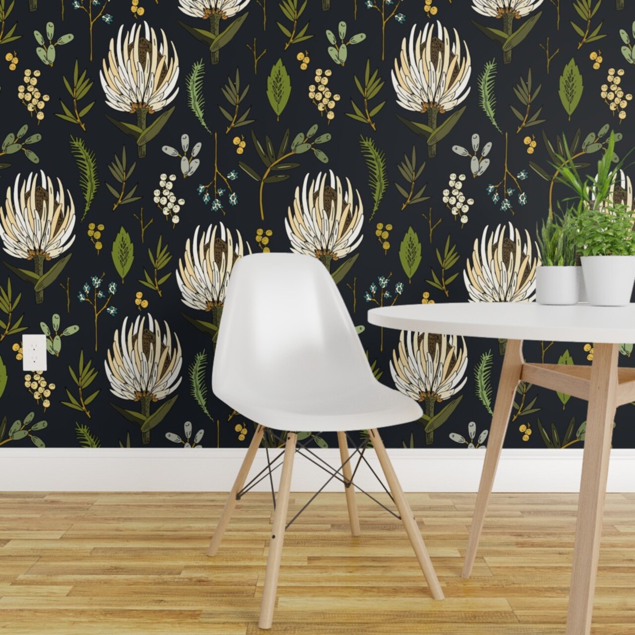 Peel & Stick Wallpaper 2FT Wide Protea Neutral Floral Botanical Botany Leaf Boho Nature Kitchen Decor Spring Custom Removable Wallpaper by Spoonflower
